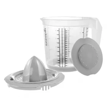 KEEEPER Matteo Messbecher mit rutschfester Basis und Zitruspresse im Deckel, 1L, Transparent/Grau