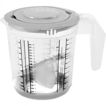 KEEEPER Matteo Messbecher mit rutschfester Basis und Zitruspresse im Deckel, 1L, Transparent/Grau