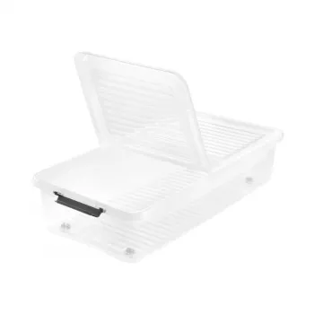 keeeper Leo Unterbett-Aufbewahrungsbox mit Deckel und Rädern, 53 L, Transparent, 77 x 58 x 16 cm