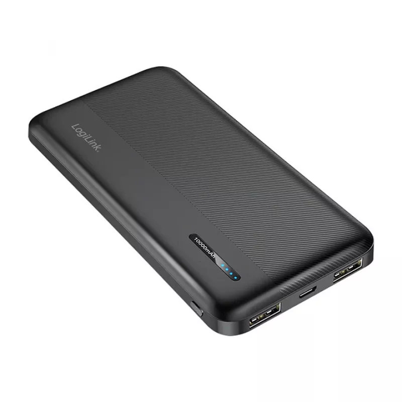 LogiLink PA0338RF 10000 mAh Powerbank mit USB-C PD und Quick Charge 3.0, Schwarz