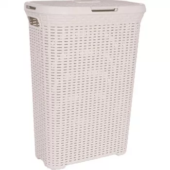 CURVER Style 40L Wäschekorb mit Rattan-Effekt, Creme, 44,8 x 26,5 x 61,5 cm