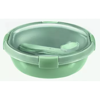 CURVER Smart Eco To Go Runde Aufbewahrungsdose 1L mit Deckel in sanftem Grün und transparentem Boden aus recyceltem Glas, luftdicht & auslaufsicher, mikrowellen-/spülmaschinen-/gefriergeeignet, Ø20x7cm
