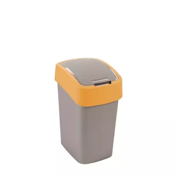 CURVER Flip Bin 25L Abfallbehälter, silberner Korpus mit gelbem Deckel, Polypropylen, rechteckig, Innenbereich