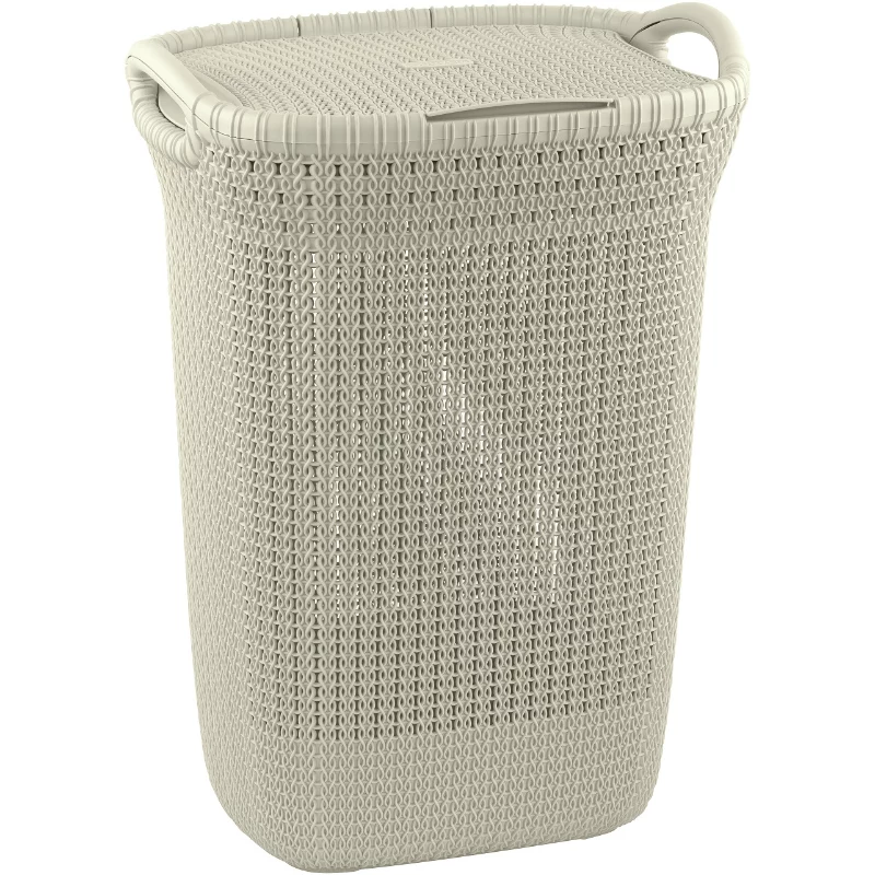 Curver Knit 57L Wäschekorb mit Deckel, Weiß