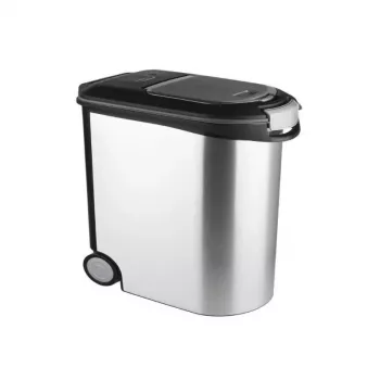 CURVER Pet Life 35L luftdichter Tierfutterbehälter mit Rädern, Silber, fasst 12kg Trockenfutter, BPA-freier Kunststoff