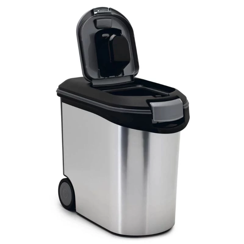 CURVER Pet Life 35L luftdichter Tierfutterbehälter mit Rädern, Silber, fasst 12kg Trockenfutter, BPA-freier Kunststoff
