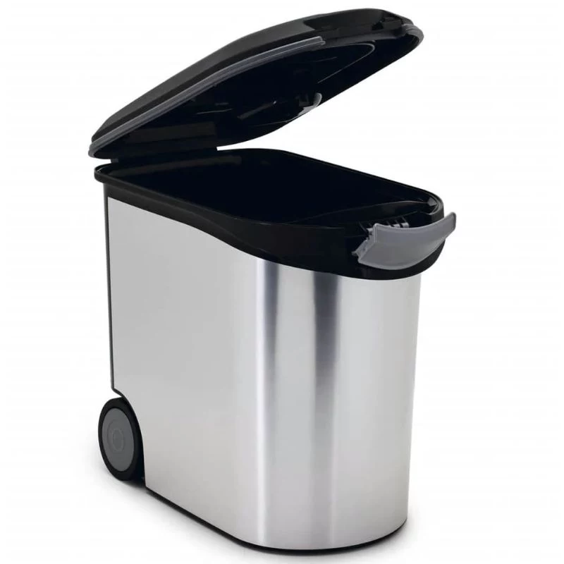 CURVER Pet Life 35L luftdichter Tierfutterbehälter mit Rädern, Silber, fasst 12kg Trockenfutter, BPA-freier Kunststoff