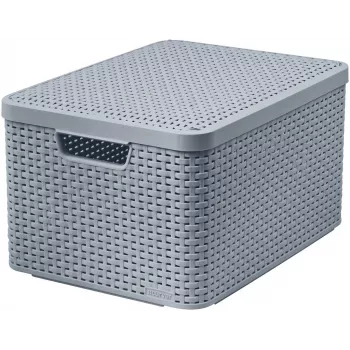 CURVER Style L Aufbewahrungsbox mit Deckel, 32L, Hellgrau, Rattan-Optik, Stapelbar