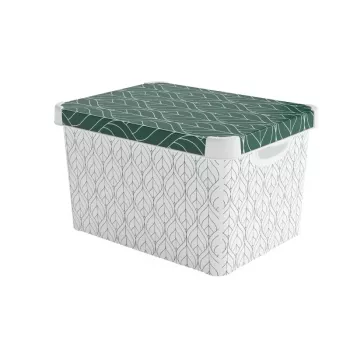 CURVER Deco Stockholm L Aufbewahrungsbox mit Deckel, 39,5 x 29,5 x 23,5 cm, Green Leaves