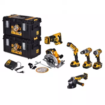 DEWALT DCK623P3-QW 18V XR 6-teiliges bürstenloses Elektrowerkzeug-Kombiset mit 3x 5,0Ah Akkus, Ladegerät, TSTAK VI Koffer