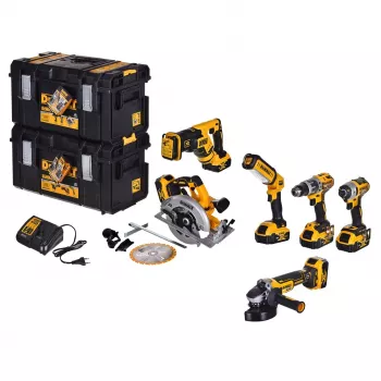 DEWALT DCK623P3-QW 18V XR 6-teiliges bürstenloses Elektrowerkzeug-Kombiset mit 3x 5,0Ah Akkus, Ladegerät, TSTAK VI Koffer