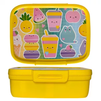 CURVER Snap Box rechteckige Aufbewahrungsbox für Lebensmittel mit Trennwand 1,8L Gelb Kawaii