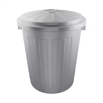 KEEEPER Mats 50L Maxi Abfallbehälter, Silber, Druckklappe, Pulverbeschichteter Stahl, Ø50x55cm