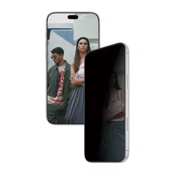 PanzerGlass PGS 2-Wege Blickschutz Displayschutzfolie für Apple iPhone 15 Pro Max - Ultra-Wide Fit gehärtetes Glas, Diamond Strength, antibakteriell, SnapOn Applikator