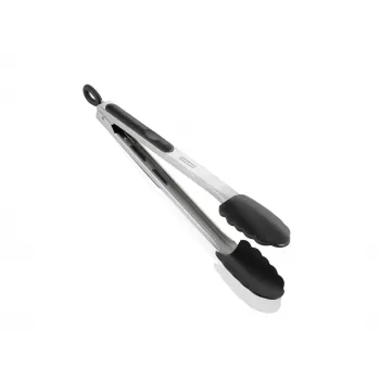 LEIFHEIT Küchen- und Grillzange 31cm, Edelstahl mit Silikonspitzen, hitzebeständig bis 260°C, Verriegelungsmechanismus, spülmaschinenfest