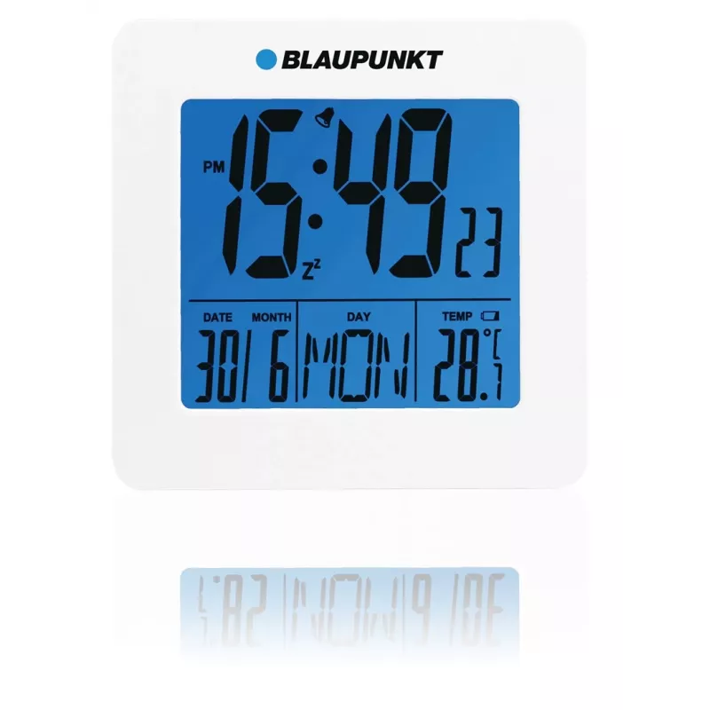 Blaupunkt CL02WH Weiße LED-Wecker mit FM-Radio, Dual-Alarm, USB-Ladefunktion, Temperaturanzeige