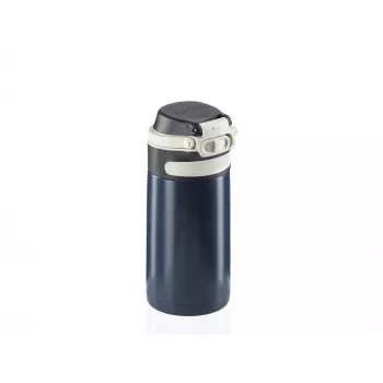 LEIFHEIT Thermos Flip 350 ml dunkelblauer vakuumisolierter Thermobecher aus Edelstahl