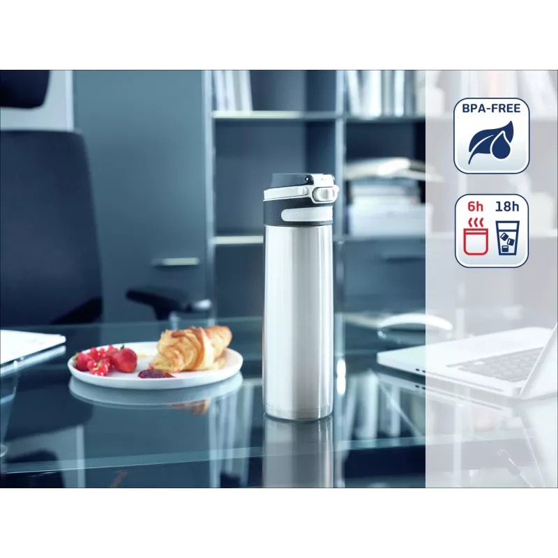 LEIFHEIT Thermo Mug Flip 600 ml Silber