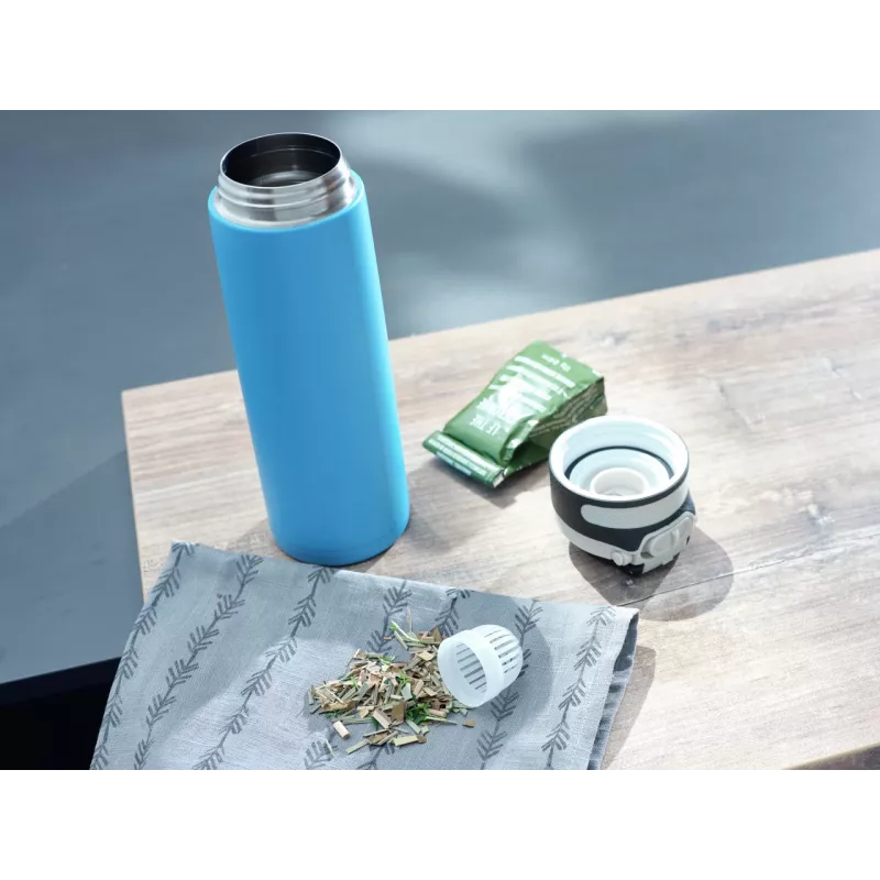 LEIFHEIT Thermos Flip 600ml Hellblau Vakuum-Isolierte Edelstahlflasche