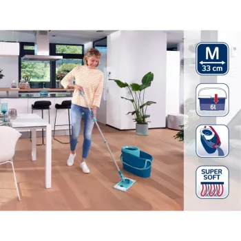 LEIFHEIT Bodenreinigungsset Clean Twist M Ergo mit Power Cleaner 1L, Spin-Mop-System, Grün/Weiß