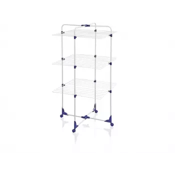 LEIFHEIT Classic Tower 270 Wäscheständer für drinnen und draußen, 27 m Trockenlänge, faltbar, 3 Ebenen, Weiß/Blau