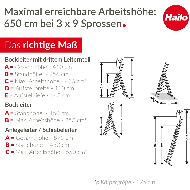 HAILO ProfiStep Combi Leiter Aluminium 3x9 Sprossen