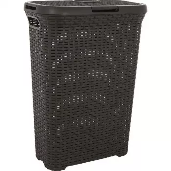 CURVER Style 40L Wäschebox mit Klappdeckel, Rattan-Effekt, Dunkelgrau