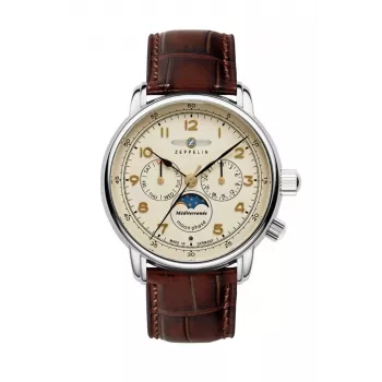 Zeppelin Mediterranee 96365_SET Automatikuhr, 42mm, grünes Sunray-Zifferblatt, braunes Leder- und Milanese-Mesh-Armband
