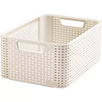 Curver Style M 17L Aufbewahrungsbox mit Deckel, Rattan-Effekt, Creme