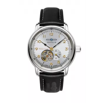 Zeppelin Mediterranee Automatik Herrenuhr 96661, 40mm, silbernes Zifferblatt, braunes Lederarmband