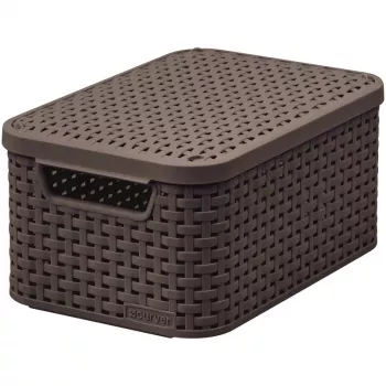 CURVER Style S Aufbewahrungsbox mit Deckel, 29,1 x 19,8 x 14,2 cm, Dunkelbraun, 8,18 L, Zusammenklappbar, Metallösen-Griff