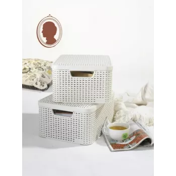 CURVER Style M Aufbewahrungsbox mit Deckel, 39,3 x 29,3 x 18,7 cm, Creme, 21,6L, Faltbar