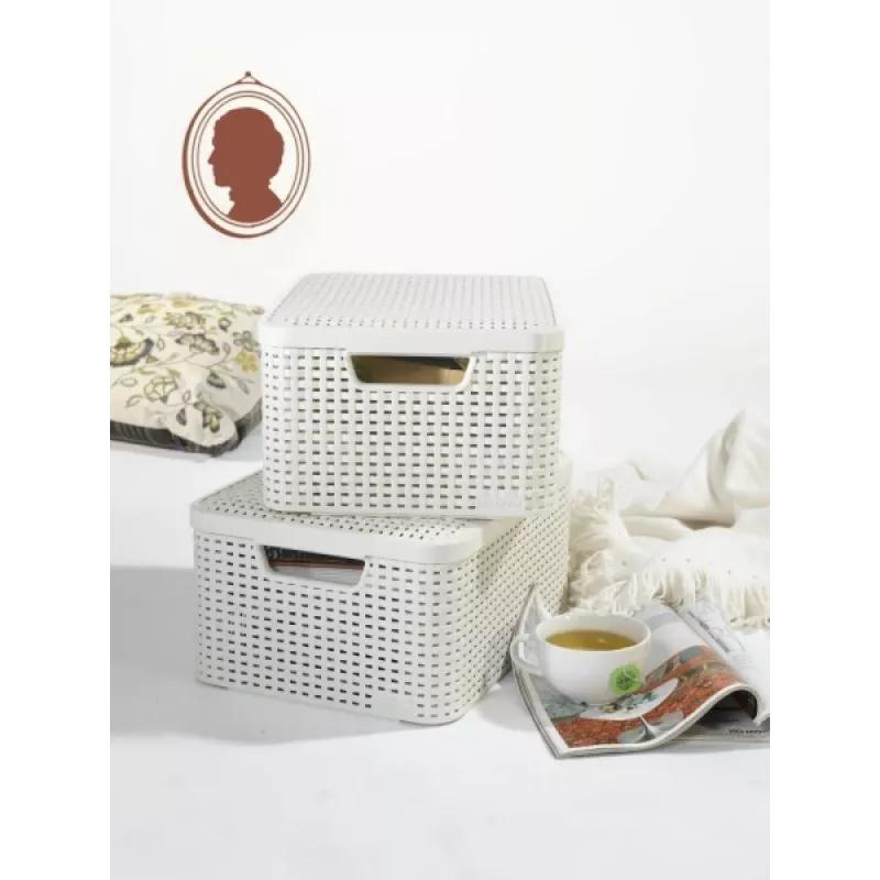 CURVER Style M Aufbewahrungsbox mit Deckel, 39,3 x 29,3 x 18,7 cm, Creme, 21,6L, Faltbar