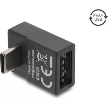 Delock USB 2.0 USB Typ-C Stecker auf Easy USB Typ-A Buchse gewinkelter Adapter, Schwarz