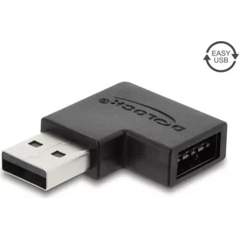 Delock USB 2.0 Typ-A Stecker auf Easy USB Typ-A Buchse Adapter, linksgewinkelt, Schwarz