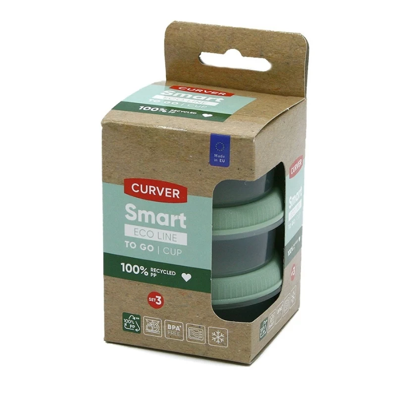 Curver Smart Eco To Go Runde Saucenbecher 3-teiliges Set, je 0,08 L, Soft Green