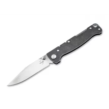 Böker Plus Atlas Clippoint TS D2 Taschenmesser, Stonewash Edelstahlgriff, D2 Klinge, Framelock, EDC Taschenmesser