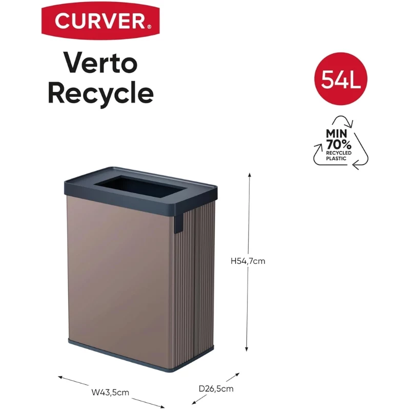 CURVER Rechteckiger metallisierter Abfallbehälter Verto Recycle 54L Pearl Pink