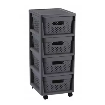 CURVER Infinity Schubladenkommode auf Rollen mit 4 perforierten Boxen 11L, Dunkelgrau, 30x36x69 cm