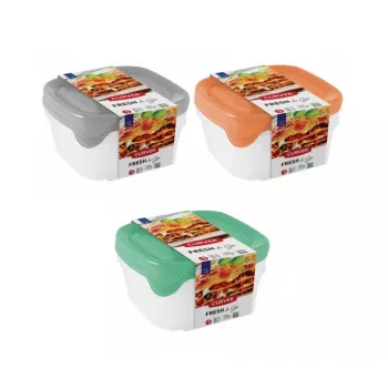 Curver Fresh & Go Aufbewahrungsschüssel-Set mit 3 Stück, je 0,8 L, rechteckig, luftdichte Deckel, bunte Farben, BPA-frei