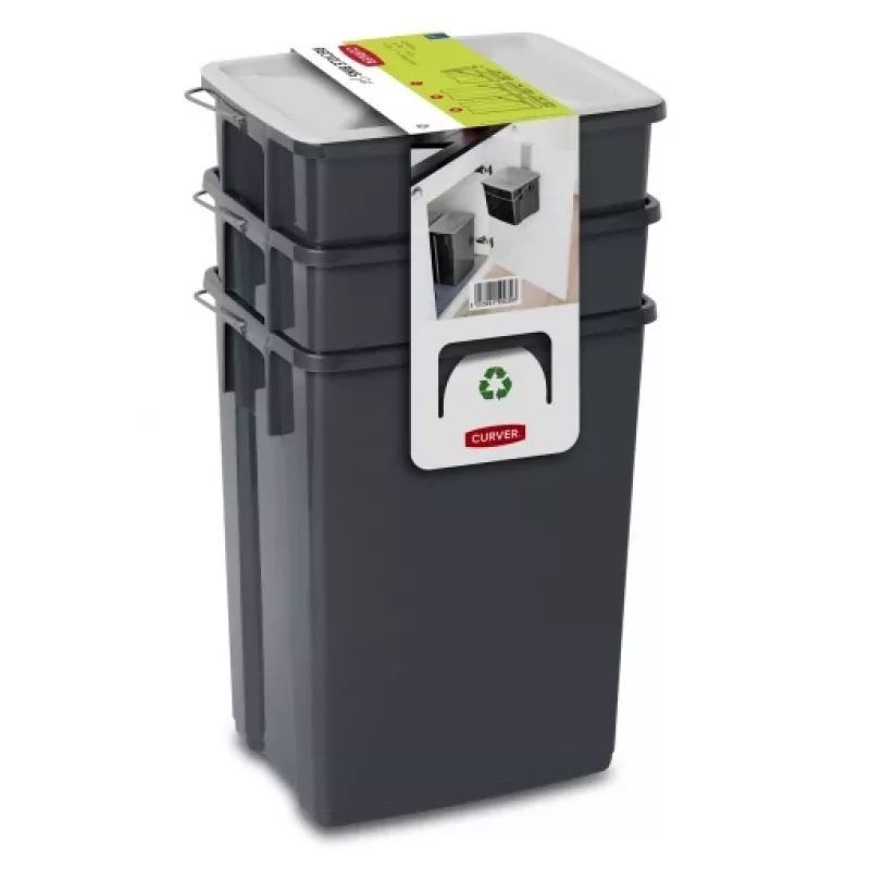 CURVER Biobox Abfalleimer-Set 2x10L + 6L Grau