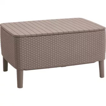 Keter Salemo Outdoor-Couchtisch in Beige – Langlebiger Harz-Tisch im Rattan-Look für die Terrasse