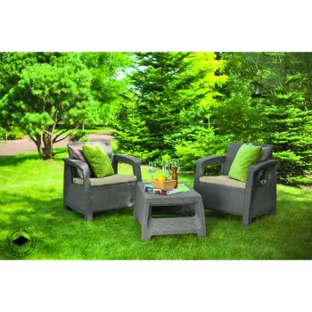 KETER Corfu Gartentisch, Rattan-Optik Harz, Beige, Rechteckig, Wetterbeständig, UV-Geschützt, Einfache Montage