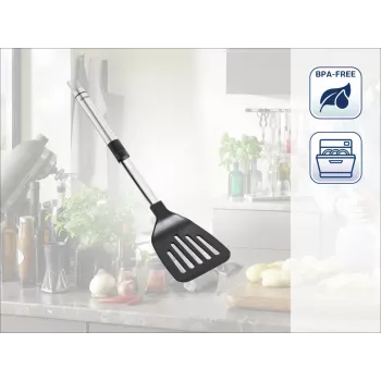 LEIFHEIT ProLine Nylon Pfannenwender mit Edelstahlgriff, 33 cm, Schwarz
