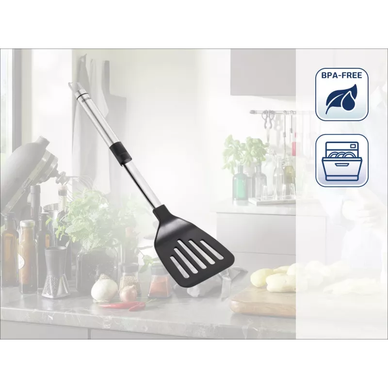 LEIFHEIT ProLine Nylon Pfannenwender mit Edelstahlgriff, 33 cm, Schwarz