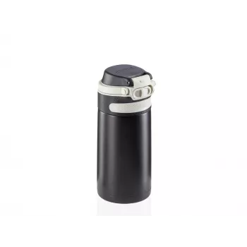 LEIFHEIT Thermo Mug Flip 350 ml Schwarz vakuumisolierter Reisebecher mit Flip-Top-Deckel