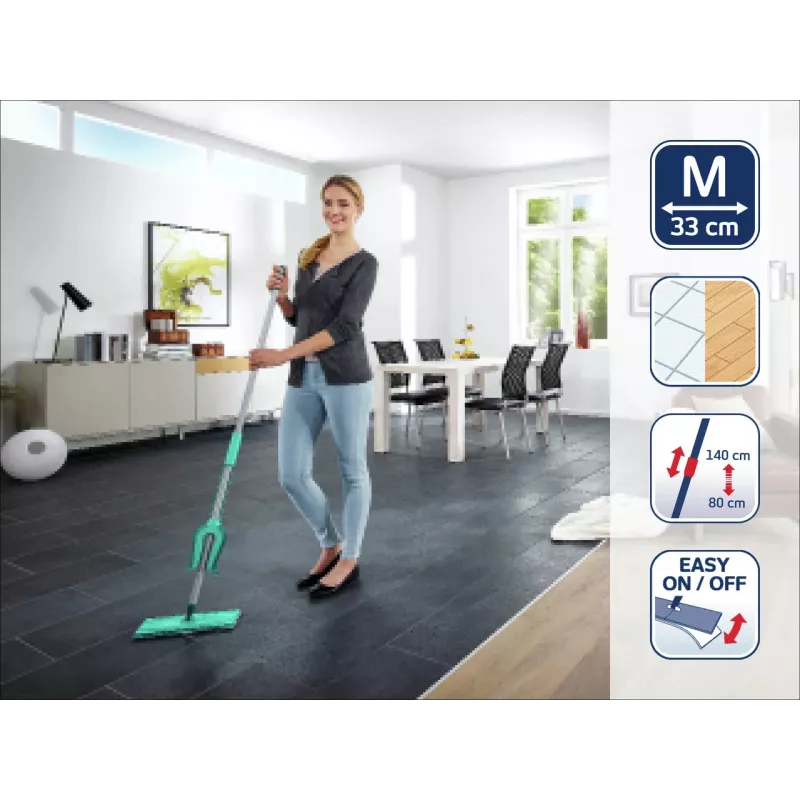 LEIFHEIT Picobello M Micro Duo Bodenwischer mit Teleskopstiel, 33 cm Reinigungsbreite, Grün/Weiß