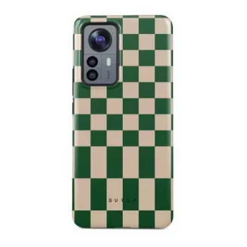 iLike Xiaomi 12 Pro Burga Ivy League Tough Case – Dual-Layer Hybrid Schutz, geometrisches Design in Grün/Weiß/Gold