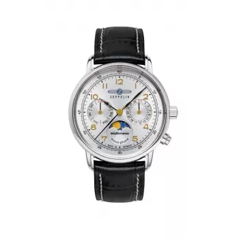 Zeppelin Mediterranee 96371 Damen Quarz Uhr, 36mm, Weißes Zifferblatt, Blaues Lederarmband