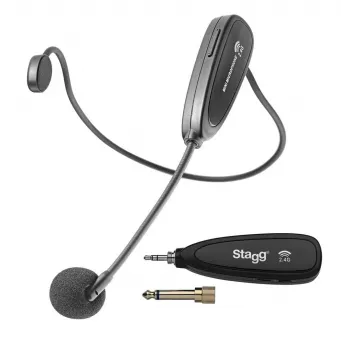 Stagg SUW 12H-BK UHF-Funk-Headset-System mit Taschensender und Tisch-Empfänger, 12 Kanäle, Schwarz